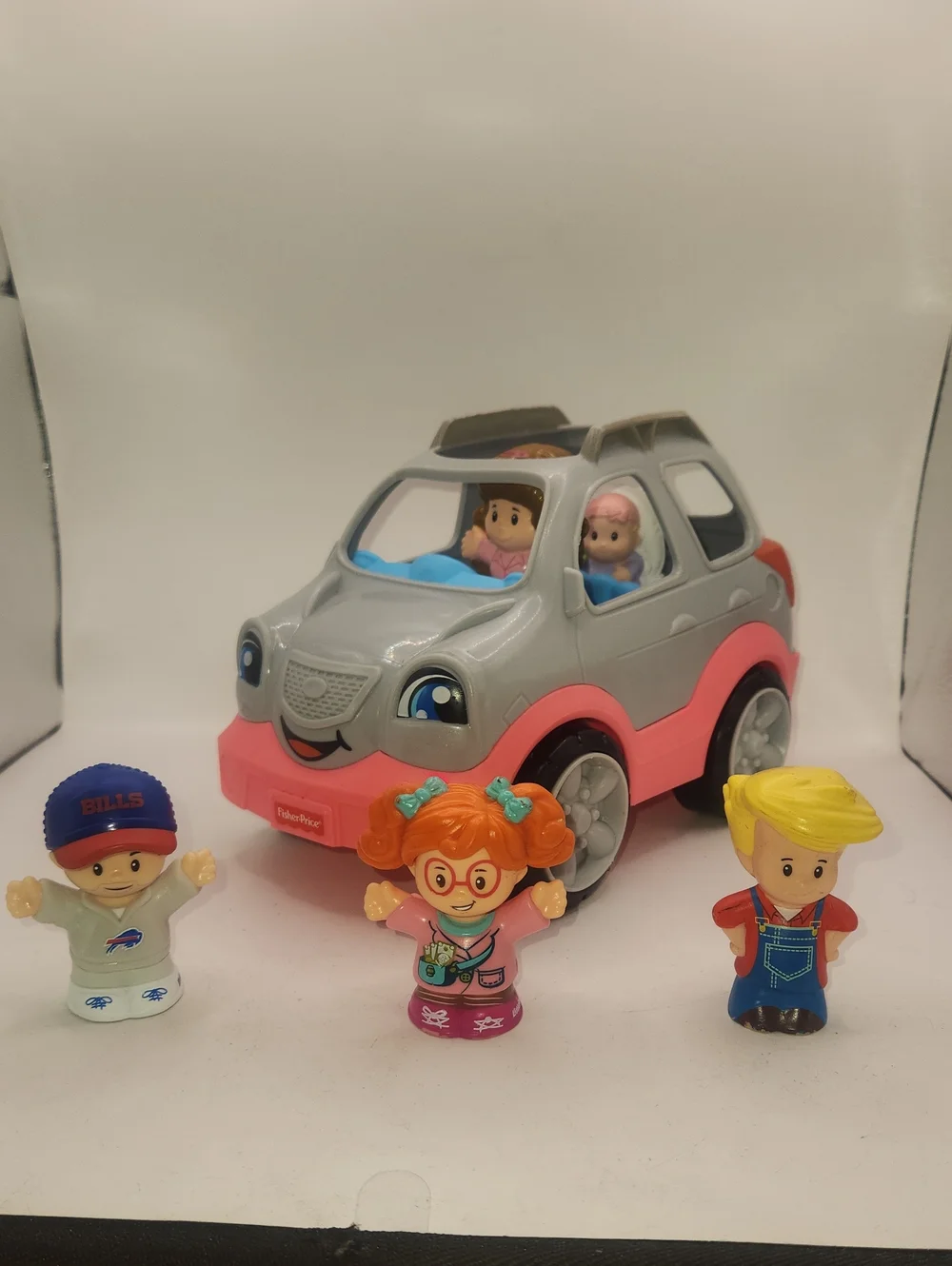 Little People Gray Pink Suv Car With 5 Figures Musical Sounds Fisher Price